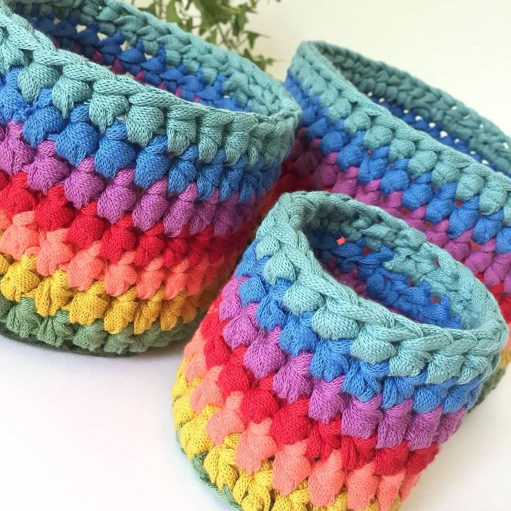Rainbow Crochet Storage Baskets Project