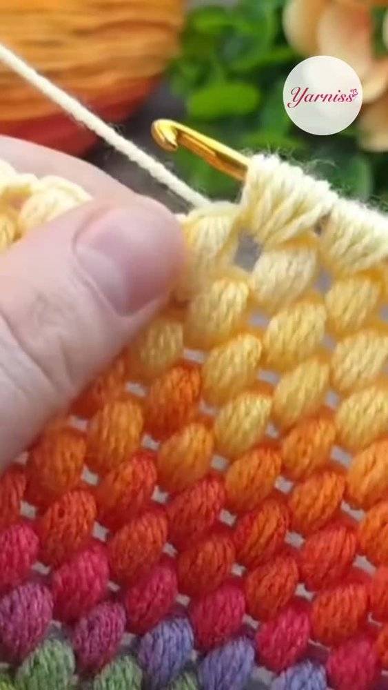 Rainbow Puff Stitch Crochet Coaster Project