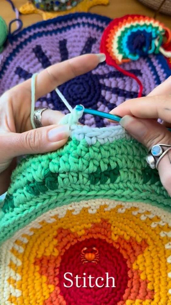 Rainbow and Sun Crochet Wall Art
