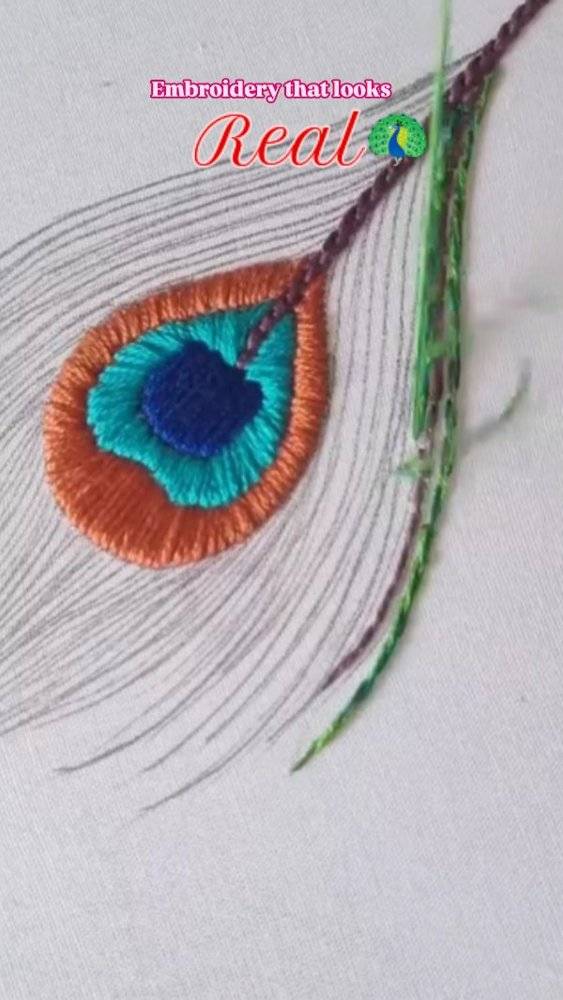Realistic Embroidered Peacock Feather Art