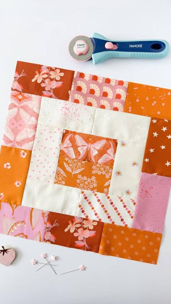 Scrappy Patchwork Quilt Block with Butterfly Motif