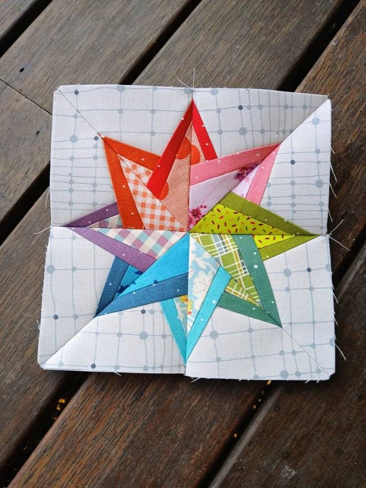 Scrappy Starburst Paper Pieced Quilt Block