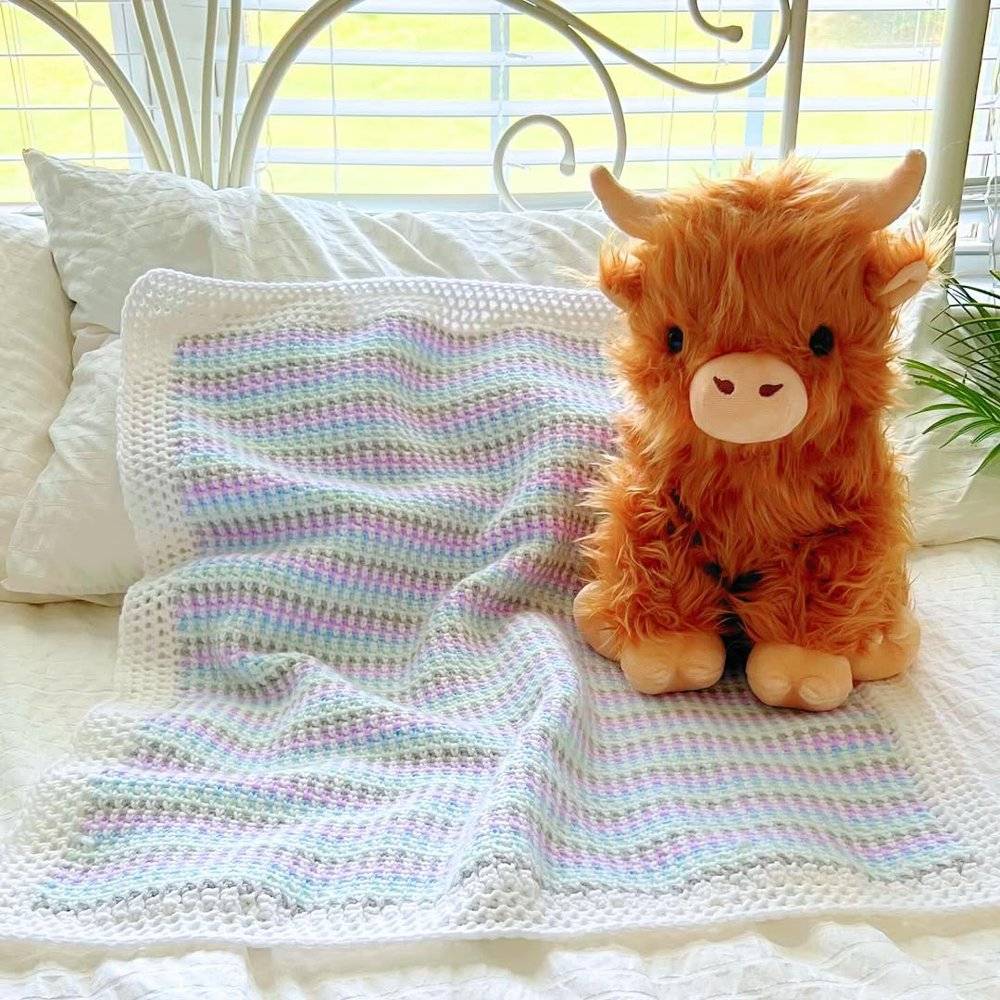 Soft Pastel Stripe Crochet Baby Blanket