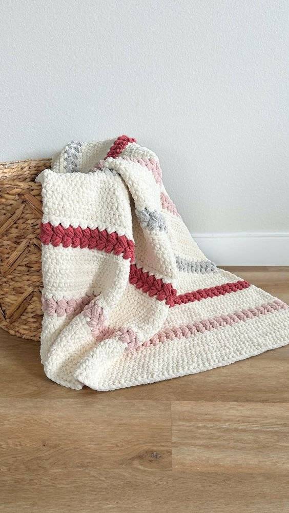 Soft Textured Crochet Striped Blanket Project