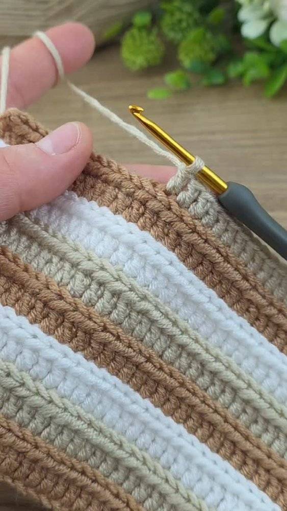 Striped Crochet Baby Blanket in Neutral Tones