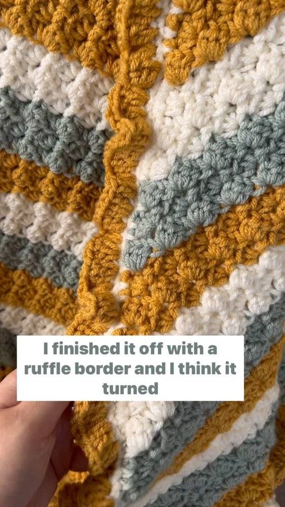 Striped Crochet Blanket with Ruffle Border
