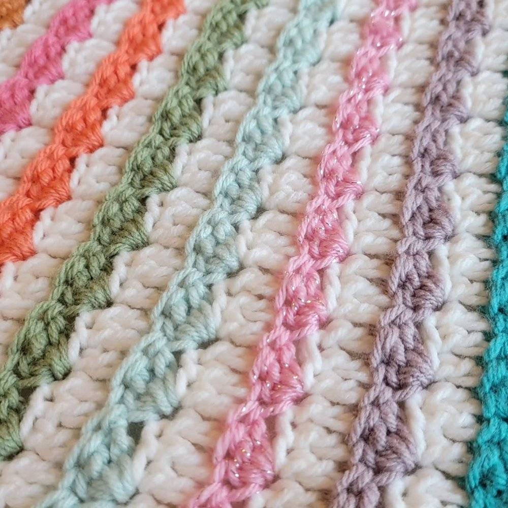 Striped Crochet Blanket with Textured Stitch