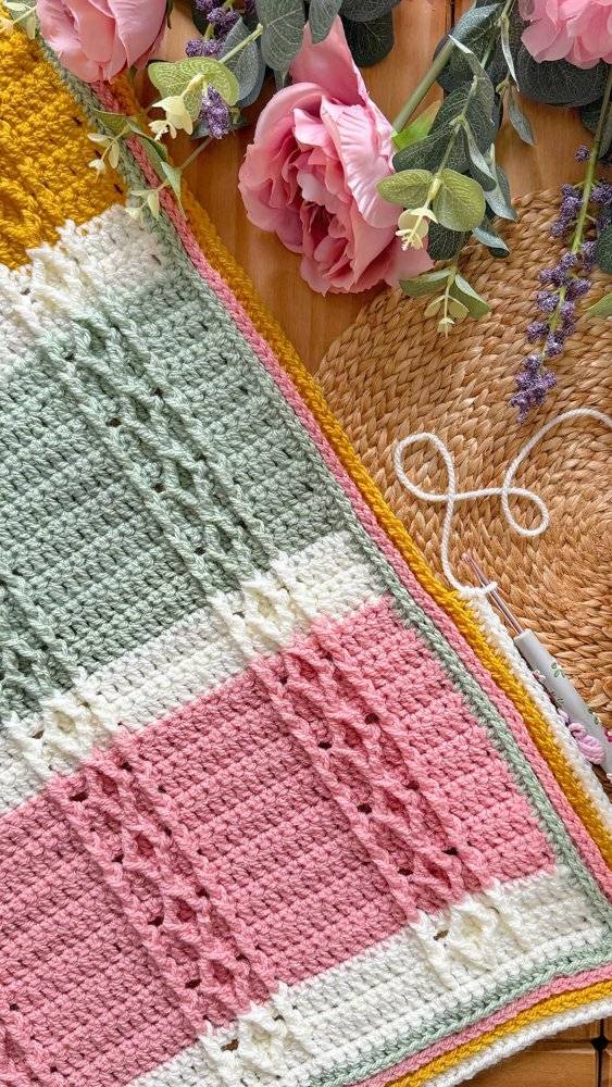 Striped Crochet Blanket with Textured Stitch Detail