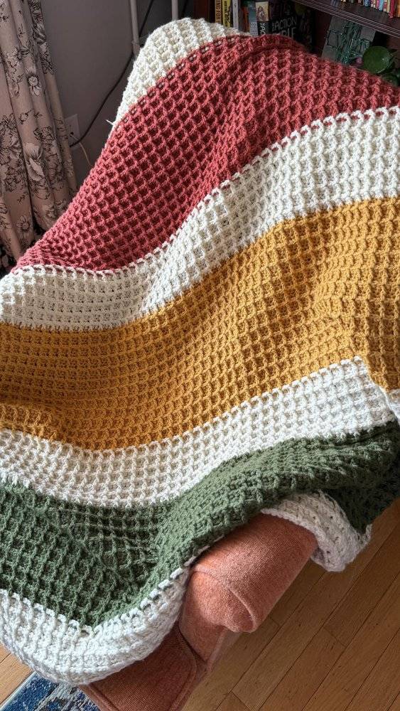 Striped Waffle Stitch Crochet Blanket