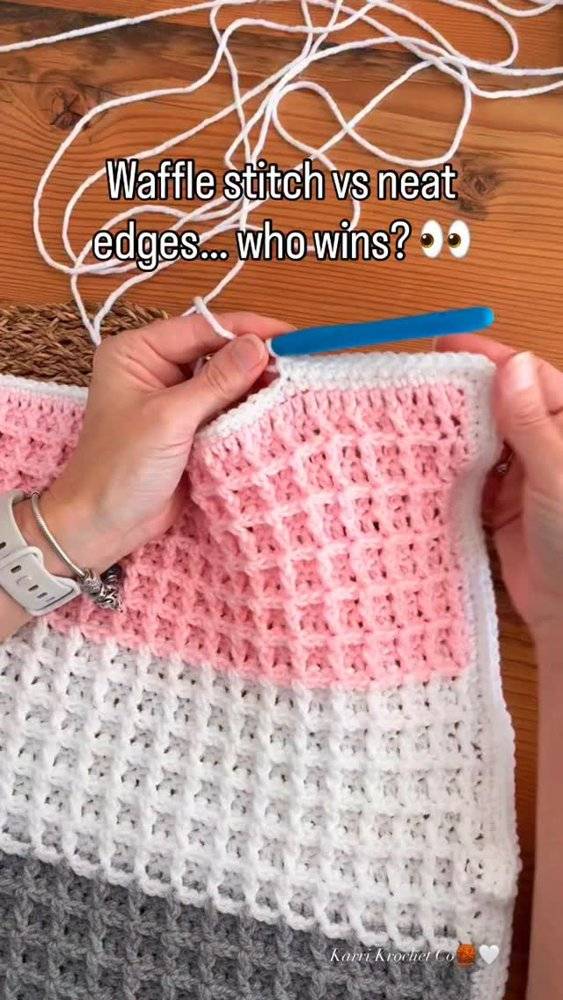 Striped Waffle Stitch Crochet Blanket