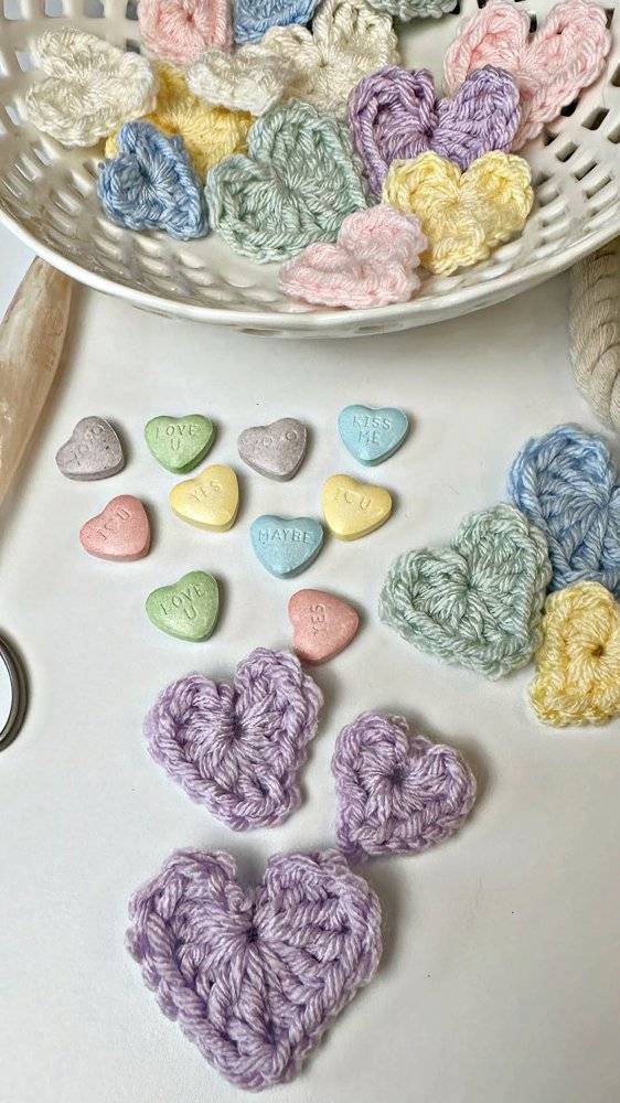 Sweet Crochet Conversation Heart Embellishments