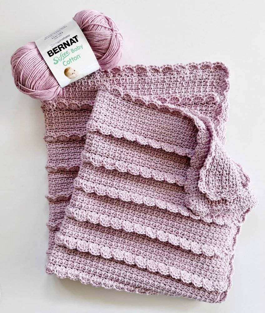 Textured Crochet Baby Blanket with Scalloped Edges
