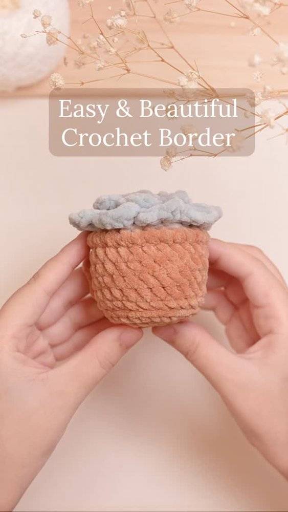 Textured Crochet Basket with Fluffy Cloud Top