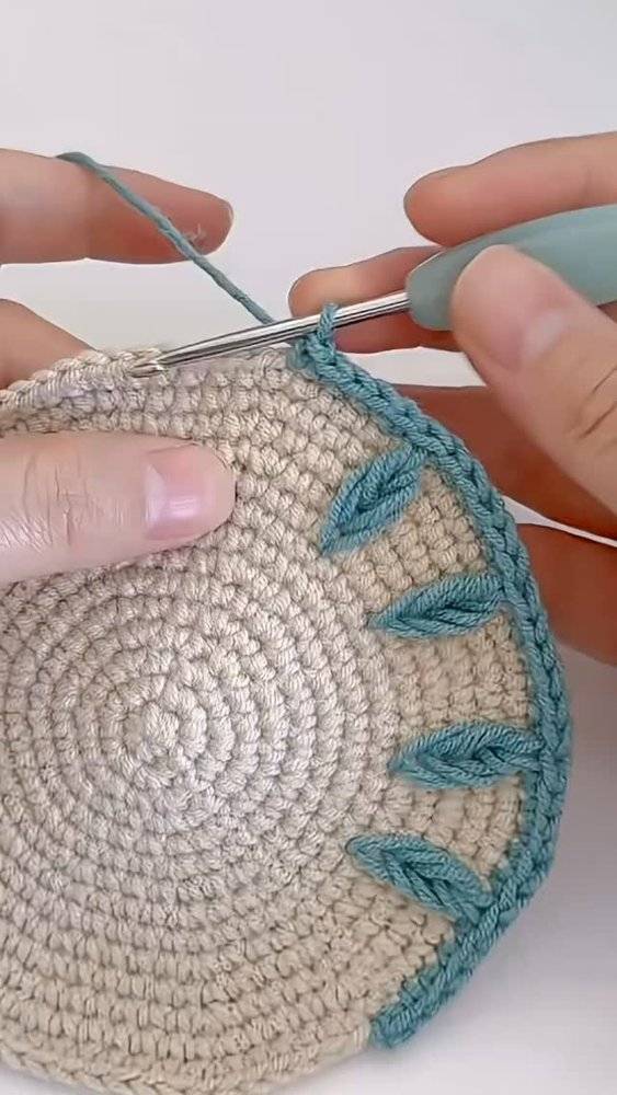 Textured Crochet Coaster with Leaf Embellishments