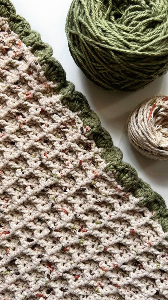 Textured Crochet Throw with Scalloped Border