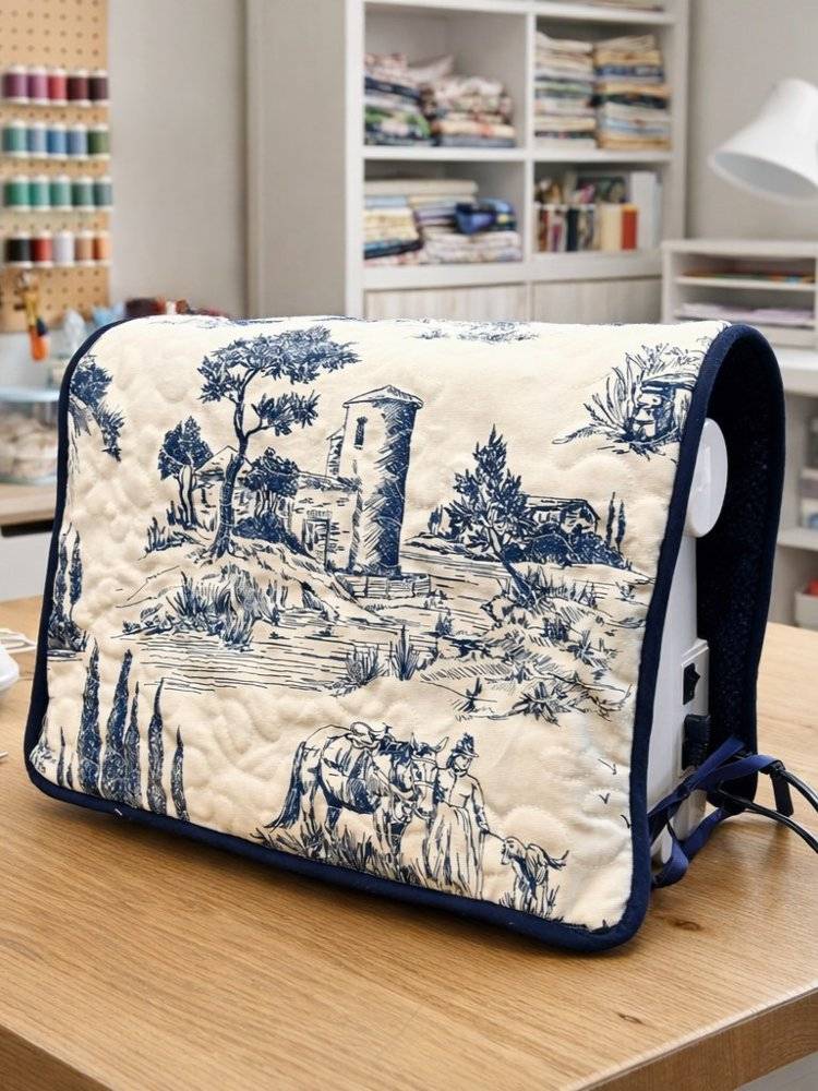 Toile Print Quilted Sewing Machine Cover