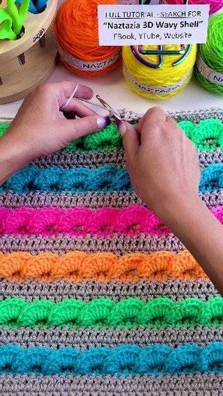 Vibrant 3D Wavy Shell Crochet Blanket