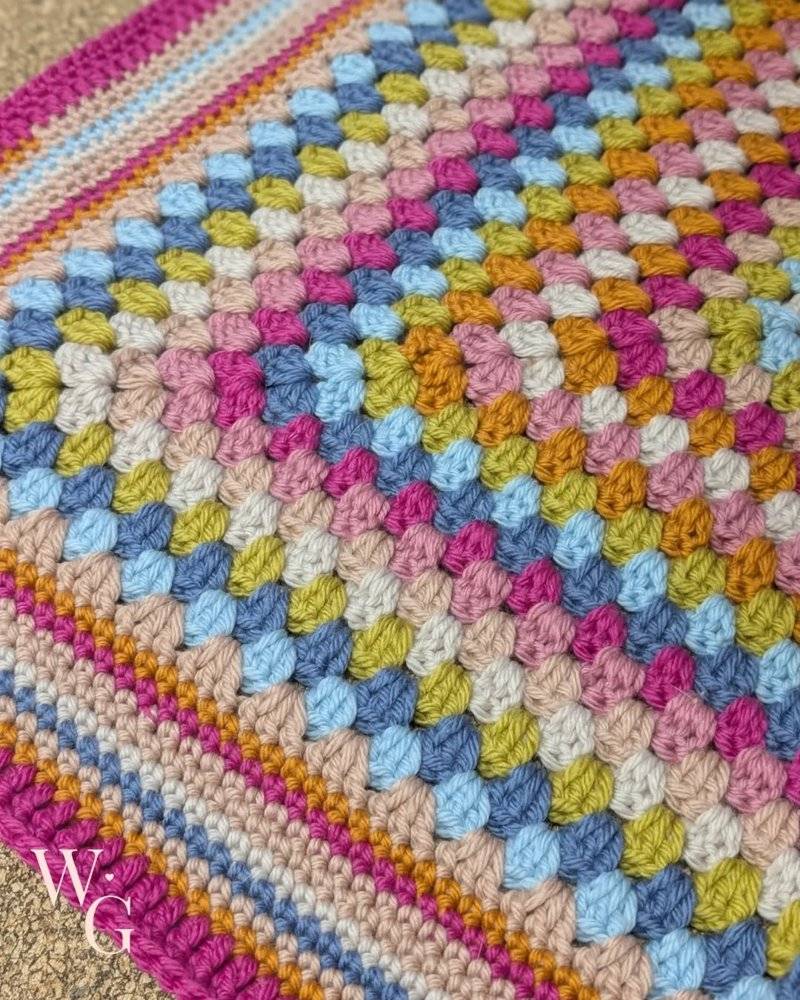 Vibrant Color Block Granny Stripe Crochet Blanket