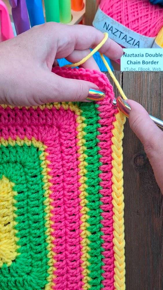 Vibrant Crochet Square with Double Chain Border