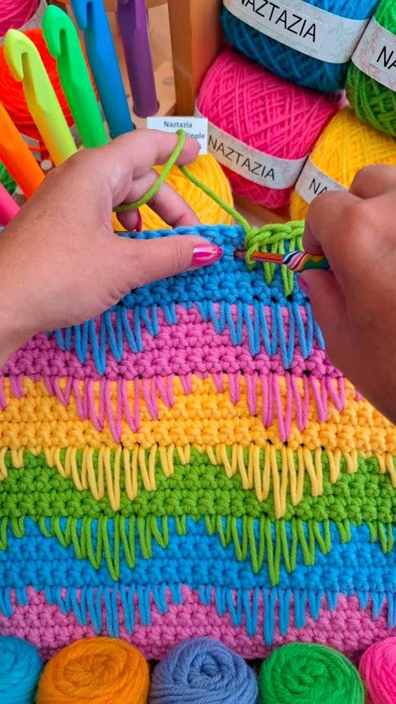 Vibrant Crochet Tapestry with Raised Stitches