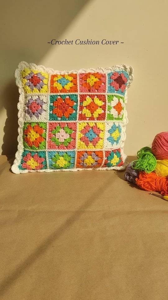 Vibrant Granny Square Crochet Cushion Cover