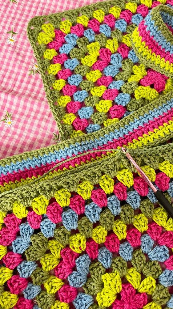 Vibrant Granny Square Crochet Throw Project