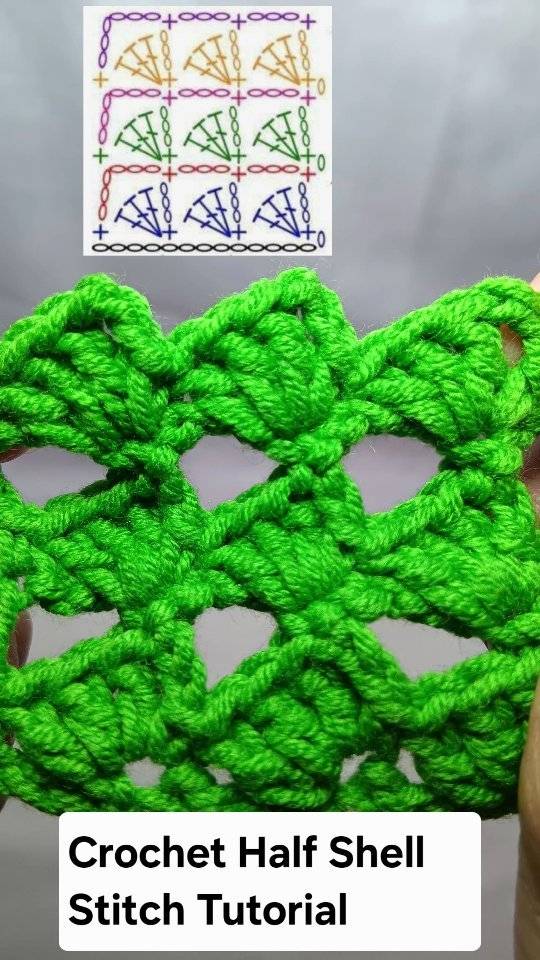 Vibrant Green Crochet Half Shell Stitch Fabric