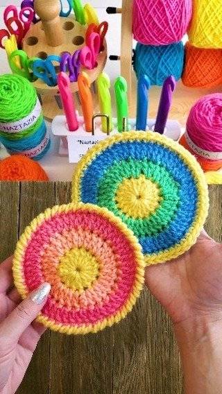 Vibrant Rainbow Crochet Coasters