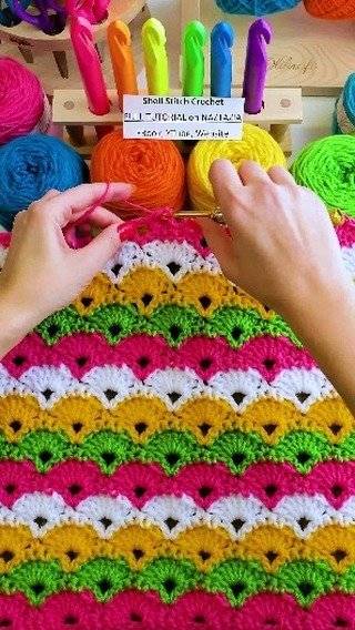 Vibrant Shell Stitch Crochet Blanket