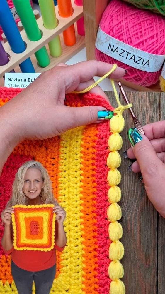 Vibrant Striped Crochet Blanket with Bobble Edging