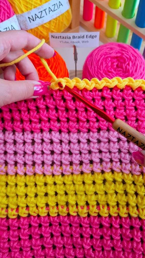 Vibrant Striped Crochet Project with Braid Edge
