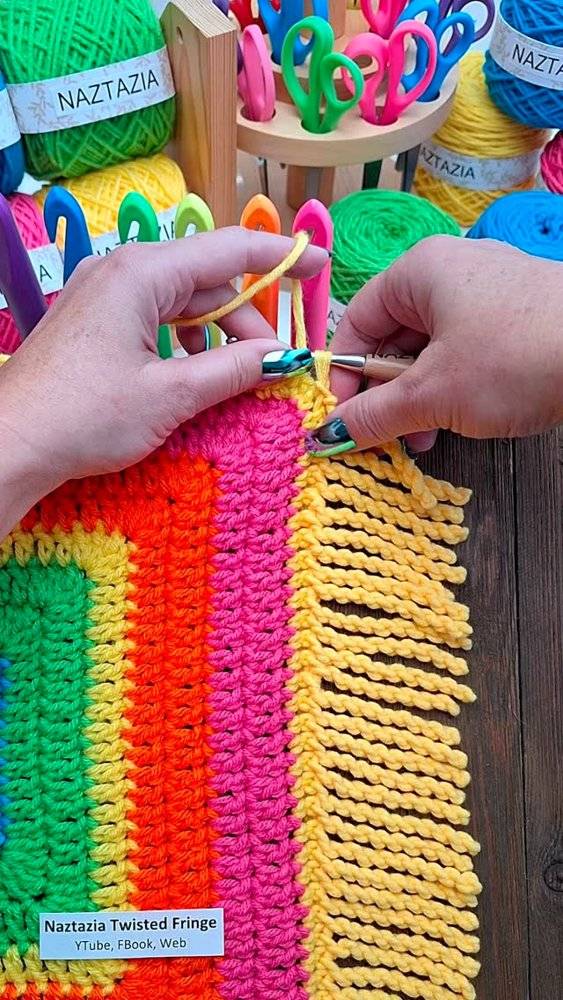 Vibrant Striped Crochet Project with Twisted Fringe
