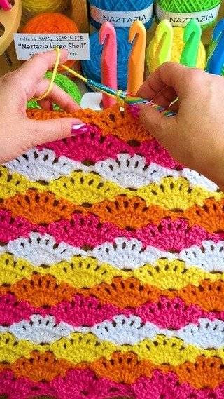 Vibrant Striped Crochet Shell Stitch Blanket