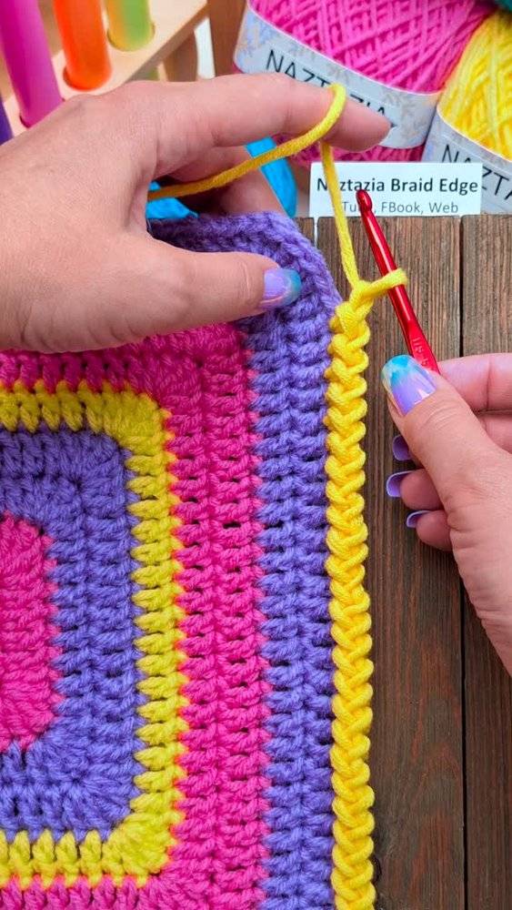 Vibrant Striped Crochet Square with Braided Edge