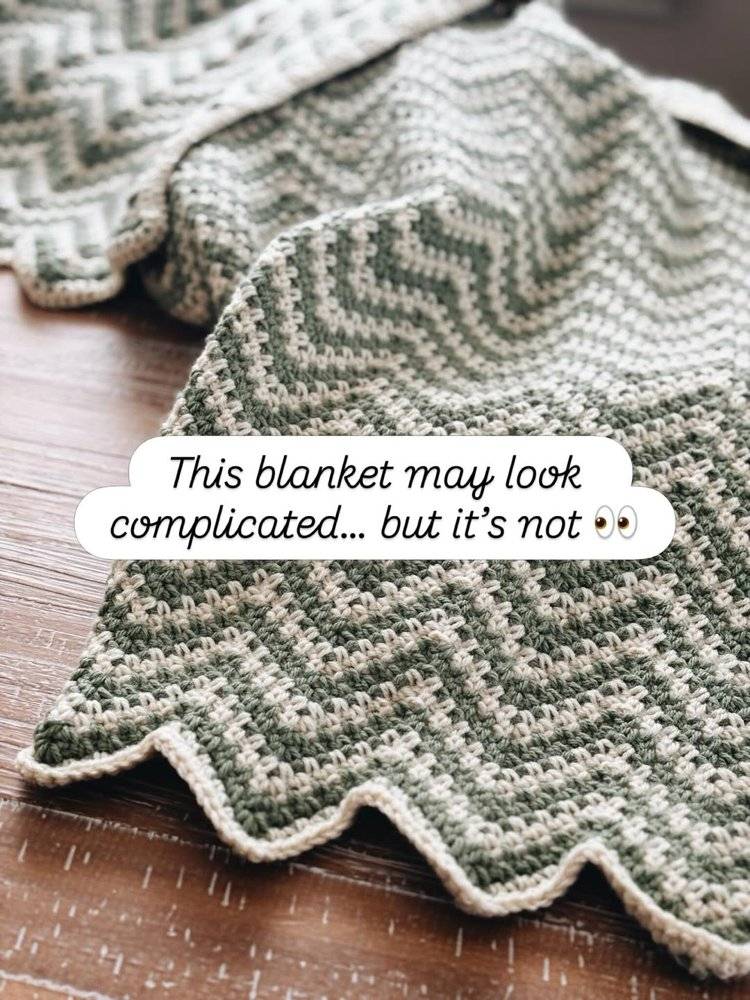Zigzag Ripple Crochet Blanket with Scalloped Edging