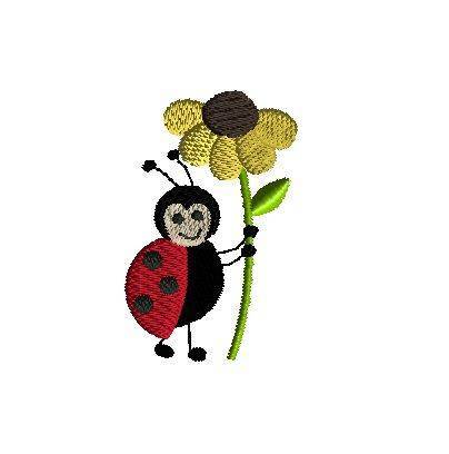 Adorable Ladybug and Flower Machine Embroidery Design