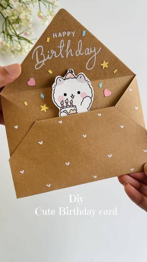 Adorable Pop-Up Cat Birthday Card Craft