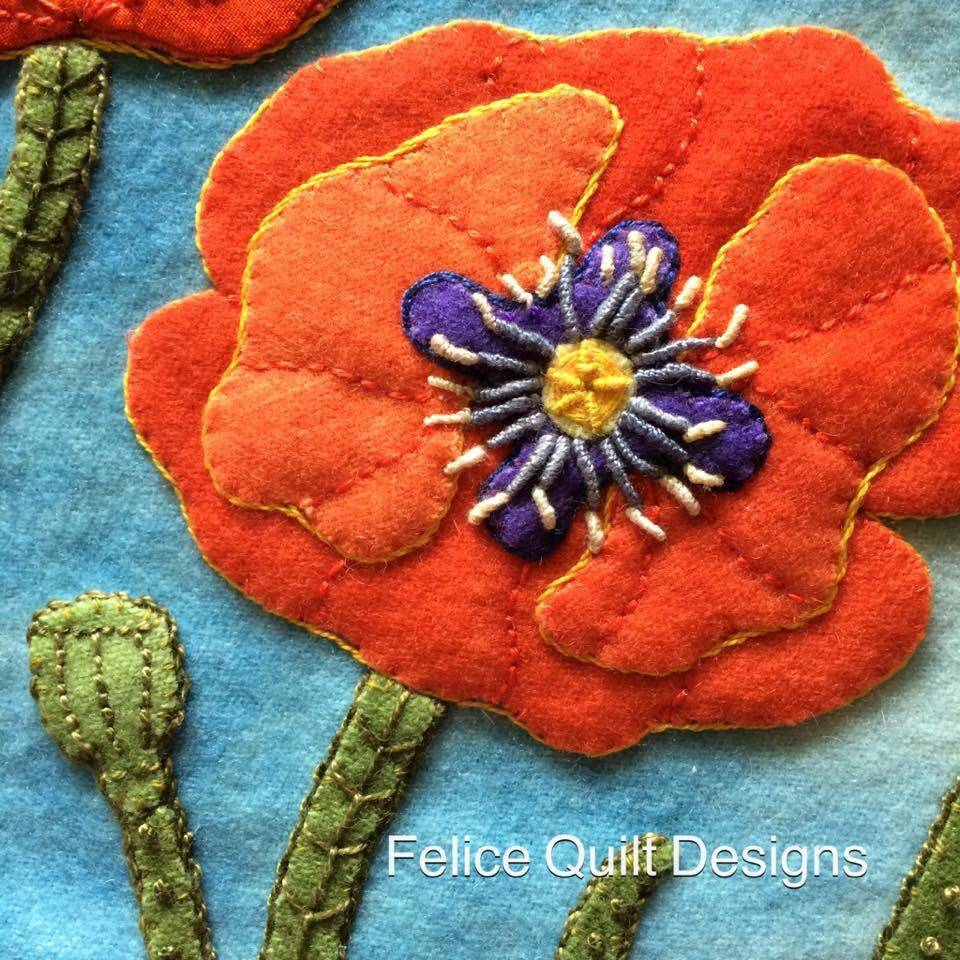 Appliqué Poppy Wool Quilt Block Project