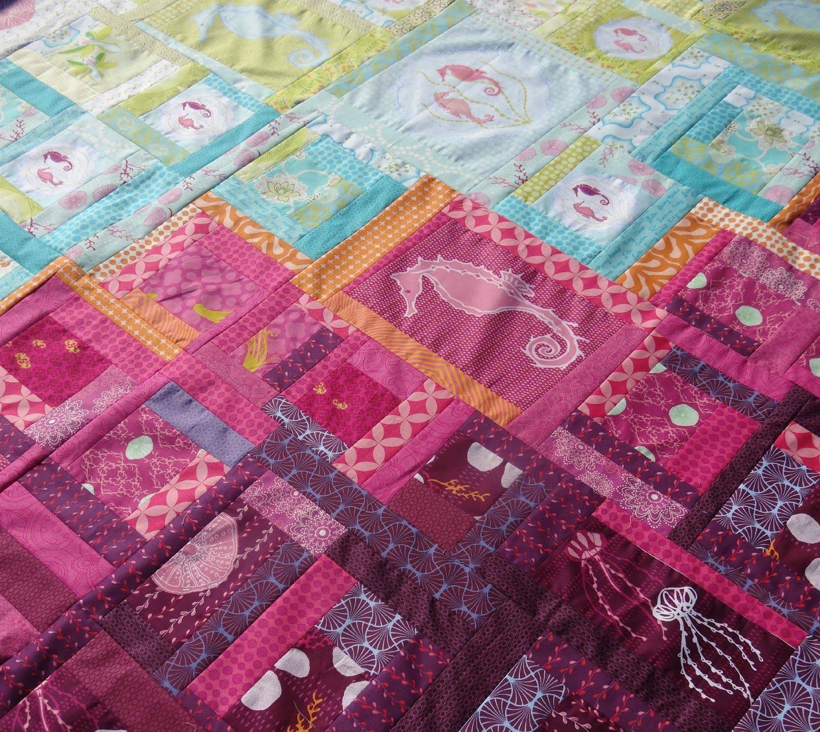 Artistic Patchwork Quilt Top with Nautical Motifs