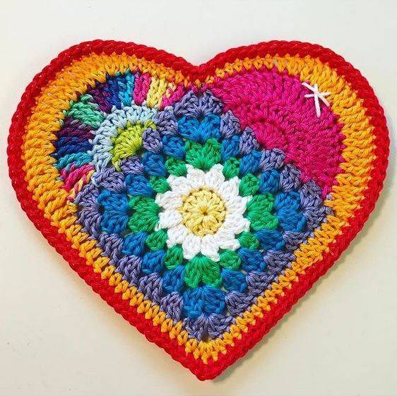 Boho Rainbow Heart Crochet Appliqué