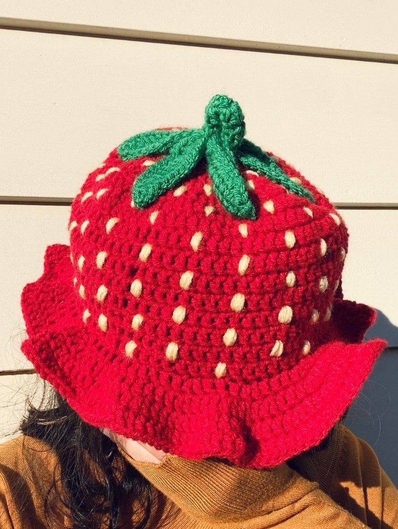 20 Strawberry Hat Patterns Charming Crochet Strawberry Bucket Hat