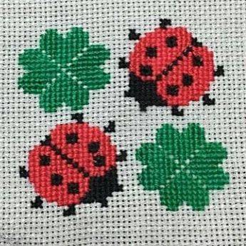 Charming Ladybug and Clover Cross Stitch Motifs