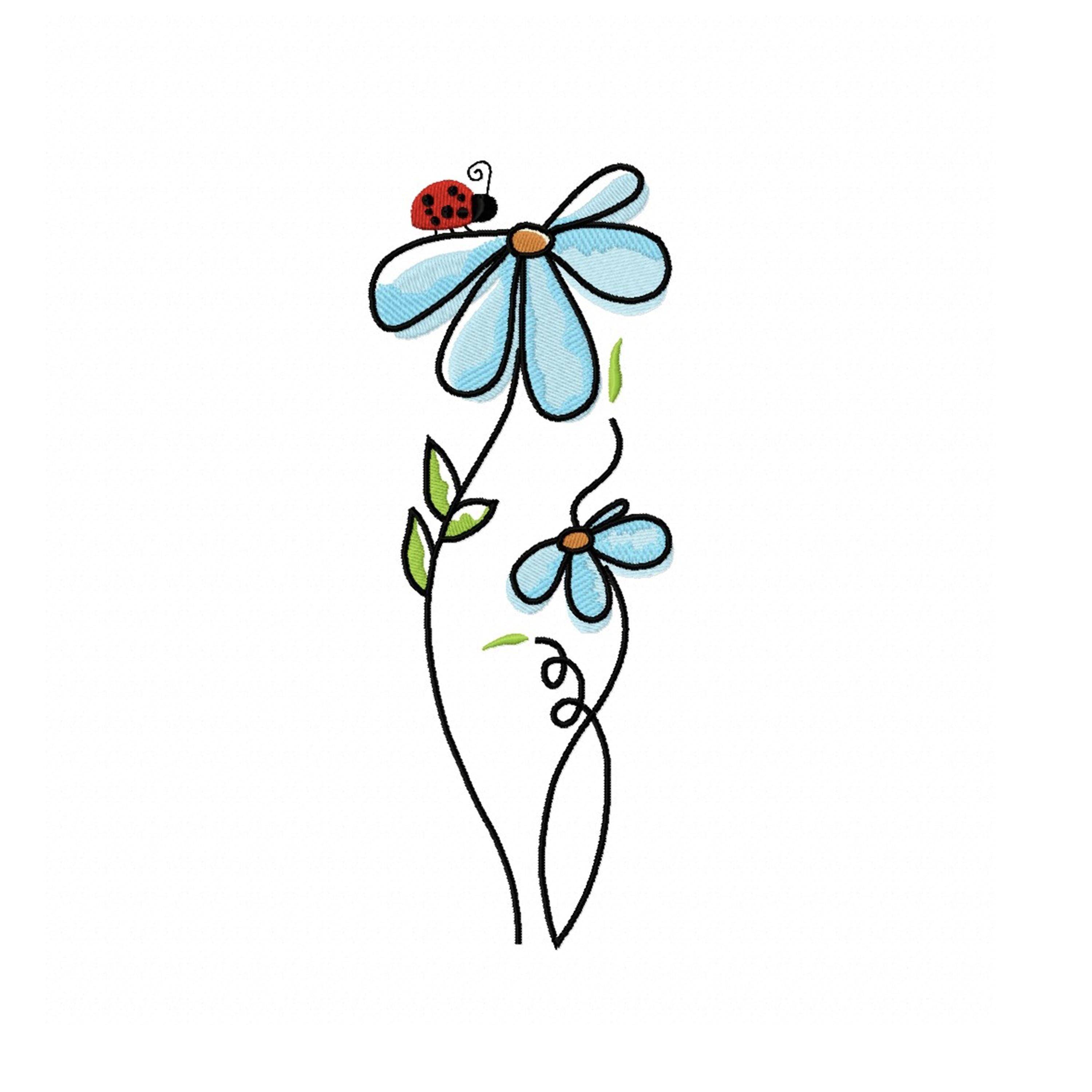 Charming Ladybug and Flower Embroidery Design
