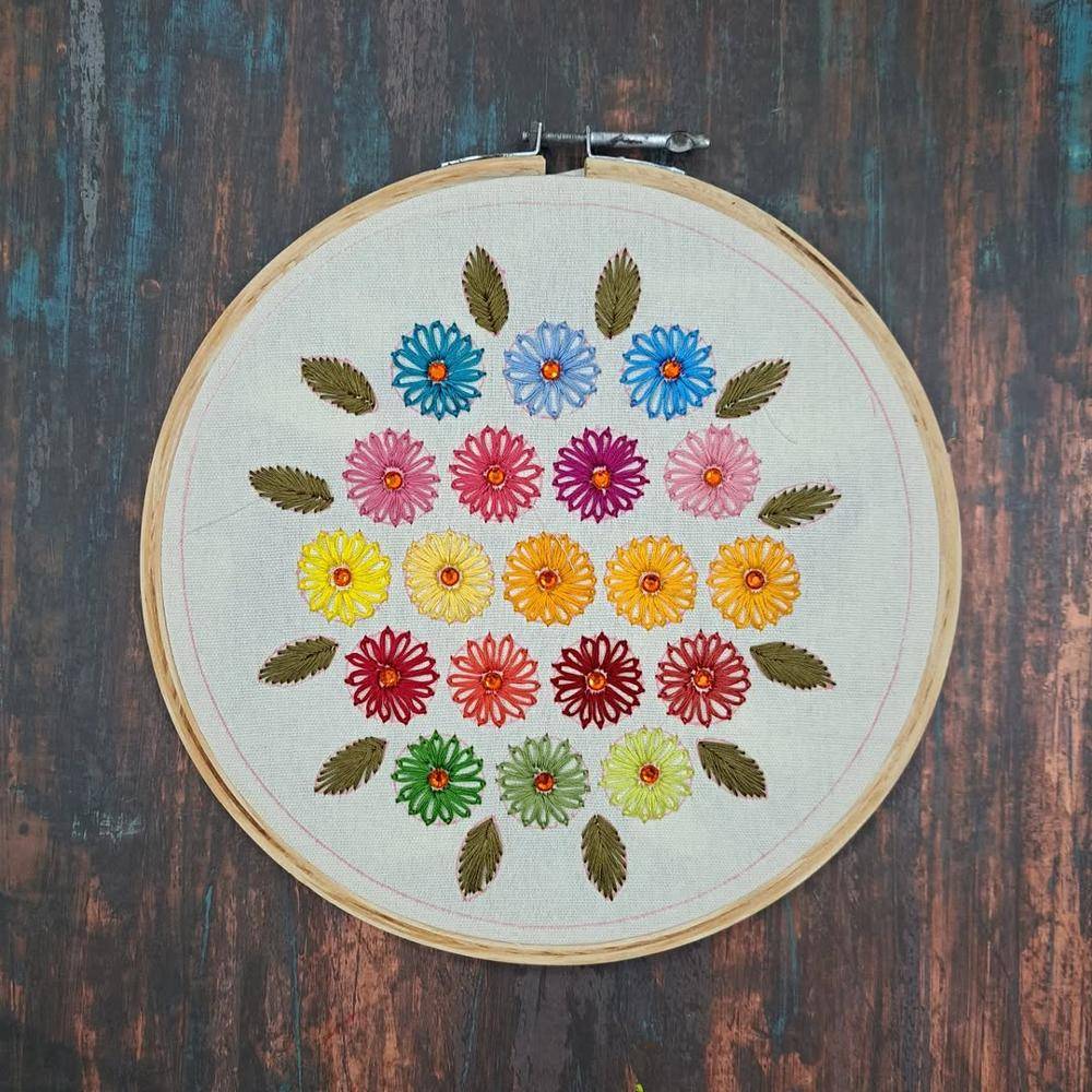 Colorful Daisy Chain Embroidery Hoop Art