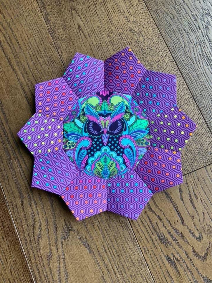 Colorful Geometric Owl Fabric Hexagon