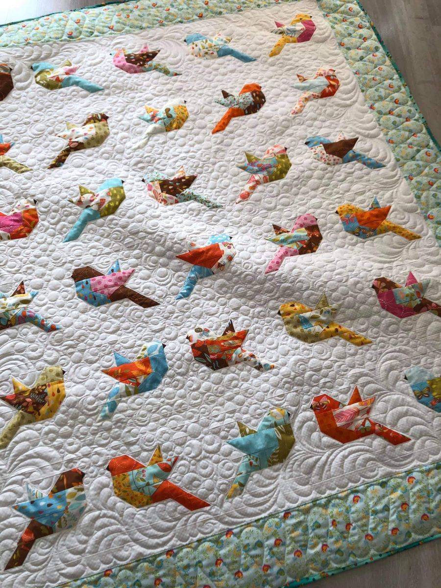 Colorful Patchwork Bird Quilt