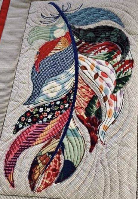 Colorful Patchwork Feather Appliqué Quilt
