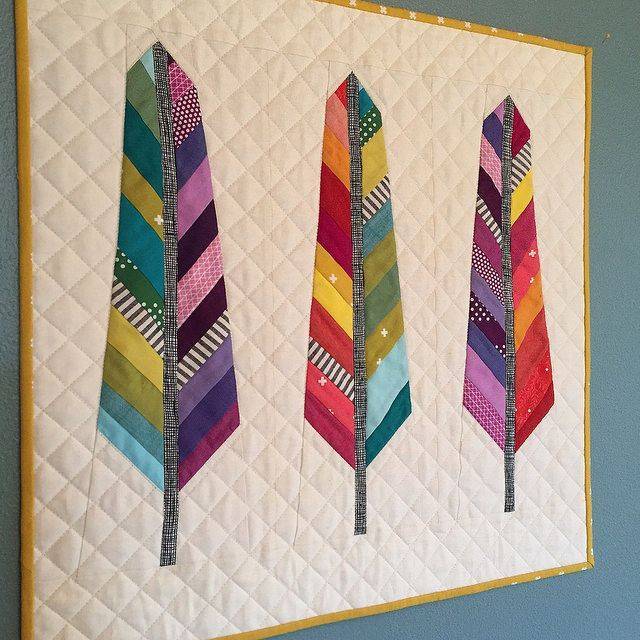 Colorful Strip-Pieced Feather Quilted Wall Hanging