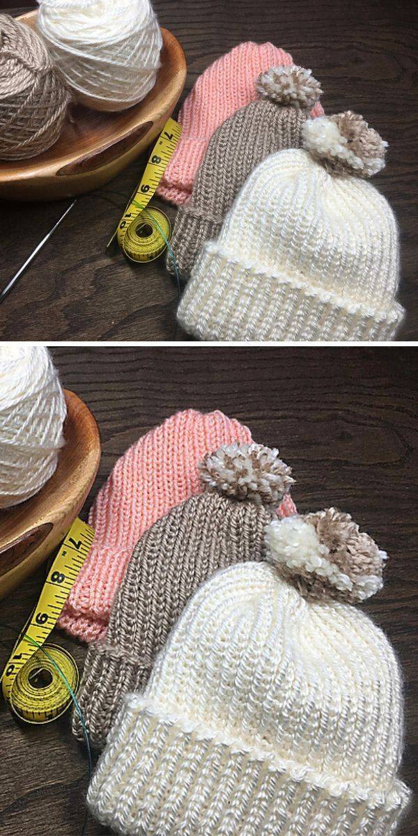 28 Baby Hat Knitting Patterns Cozy Ribbed Knit Baby Hats with Pompoms