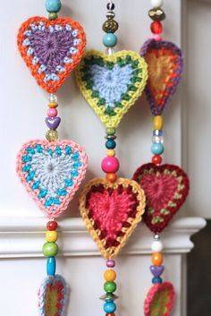 Crocheted Boho Heart Garland with Beads